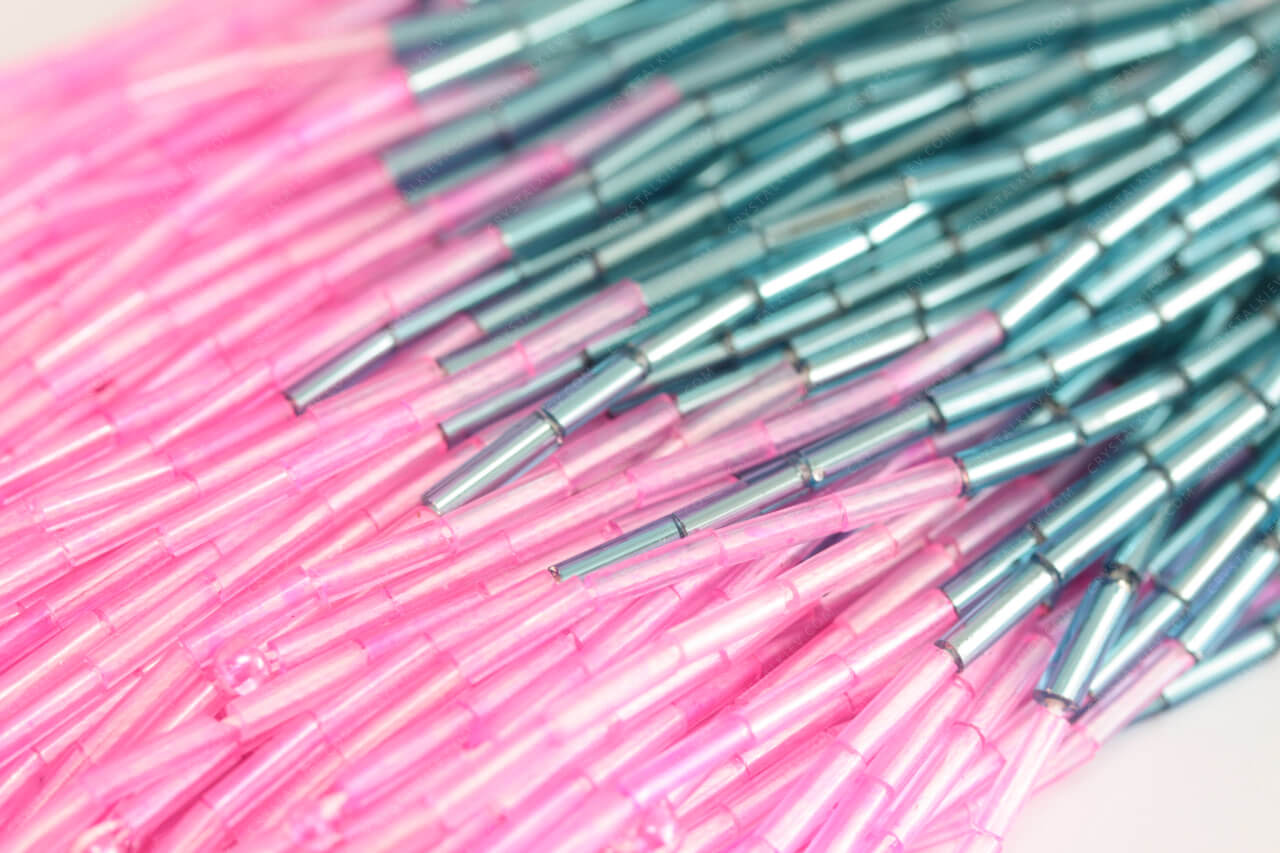 Пучки стеклярусу Aqua +Fuchsia 6mm прямий
